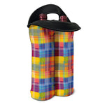 Rainbow Plaid Pattern Print Double Neoprene Wine Tote