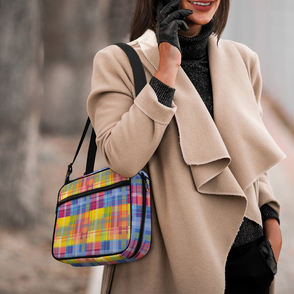 Rainbow Plaid Pattern Print Double Strap Bible Bag