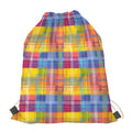 Rainbow Plaid Pattern Print Drawstring Bag