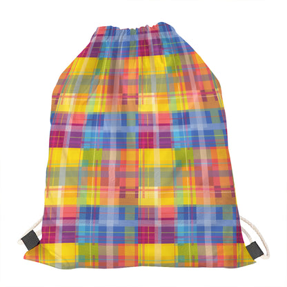 Rainbow Plaid Pattern Print Drawstring Bag