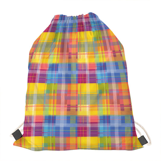 Rainbow Plaid Pattern Print Drawstring Bag