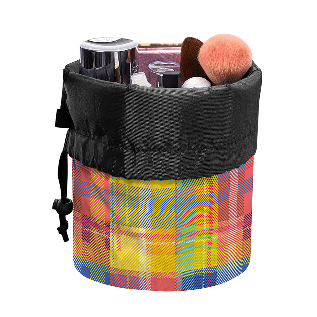 Rainbow Plaid Pattern Print Drawstring Makeup Bag