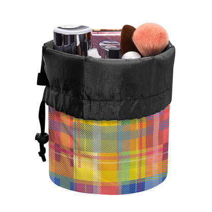 Rainbow Plaid Pattern Print Drawstring Makeup Bag