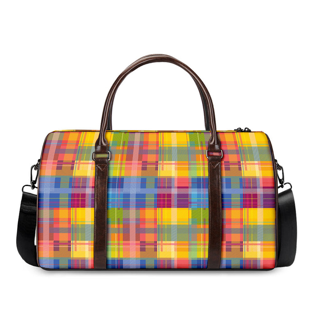 Rainbow Plaid Pattern Print Duffle Bag