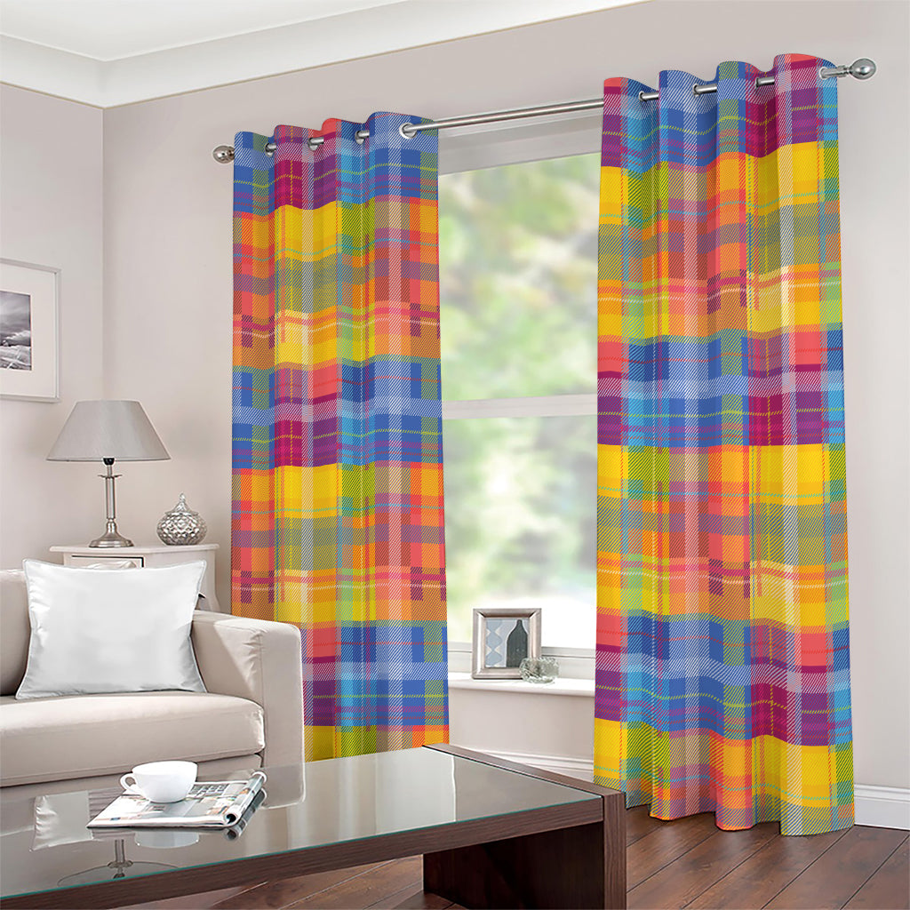 Rainbow Plaid Pattern Print Extra Wide Grommet Curtains