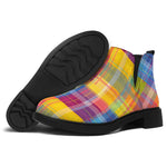 Rainbow Plaid Pattern Print Flat Ankle Boots