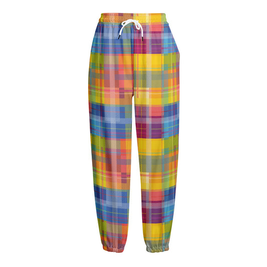 Rainbow Plaid Pattern Print Fleece Lined Knit Pants