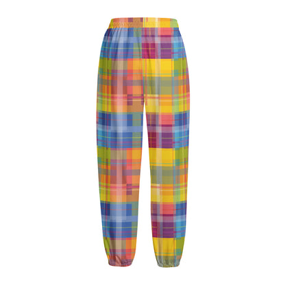 Rainbow Plaid Pattern Print Fleece Lined Knit Pants