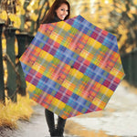 Rainbow Plaid Pattern Print Foldable Umbrella