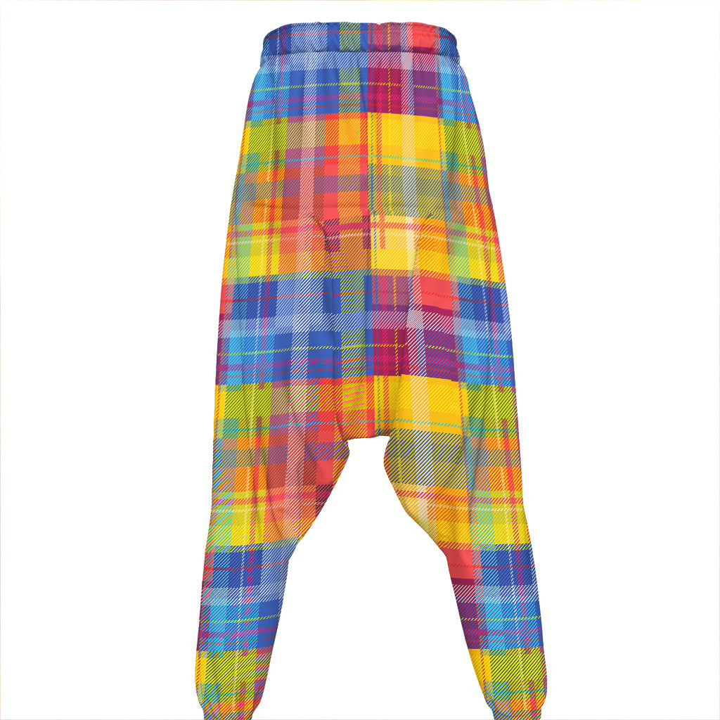 Rainbow Plaid Pattern Print Hammer Pants