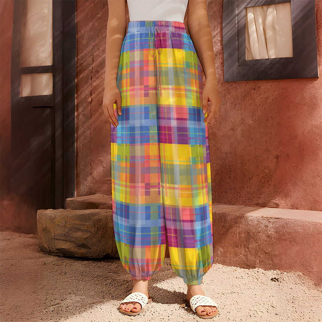 Rainbow Plaid Pattern Print Harem Pants