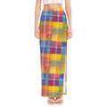 Rainbow Plaid Pattern Print High Slit Maxi Skirt