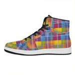 Rainbow Plaid Pattern Print High Top Leather Sneakers