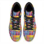 Rainbow Plaid Pattern Print High Top Leather Sneakers