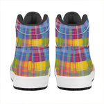 Rainbow Plaid Pattern Print High Top Leather Sneakers