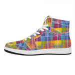Rainbow Plaid Pattern Print High Top Leather Sneakers