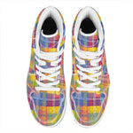 Rainbow Plaid Pattern Print High Top Leather Sneakers
