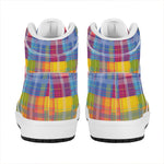 Rainbow Plaid Pattern Print High Top Leather Sneakers