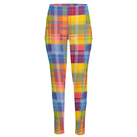 Rainbow Plaid Pattern Print High-Waisted Pocket Leggings
