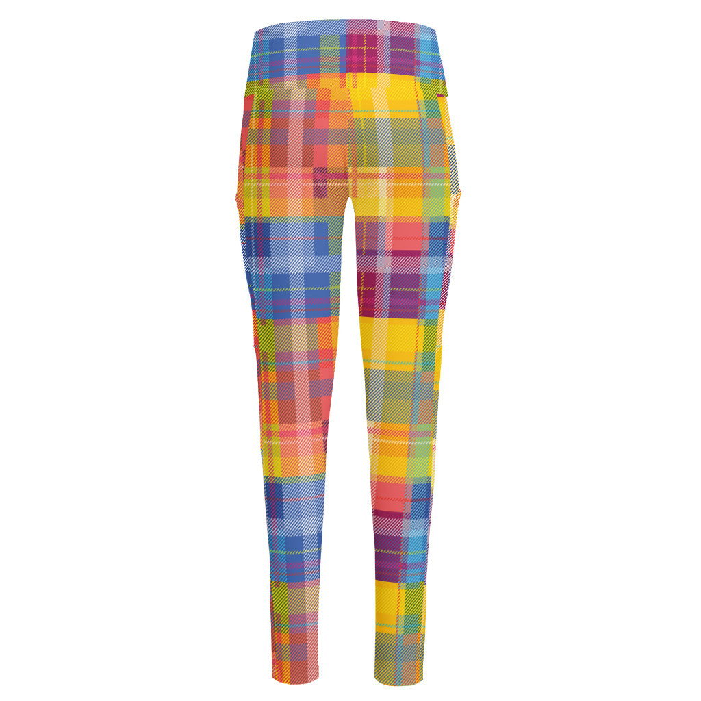 Rainbow Plaid Pattern Print High-Waisted Pocket Leggings