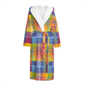 Rainbow Plaid Pattern Print Hooded Bathrobe