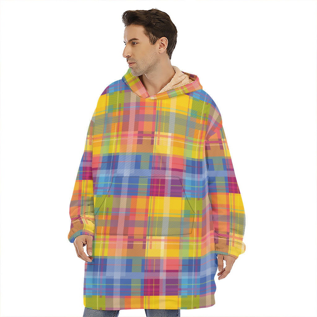 Rainbow Plaid Pattern Print Hoodie Blanket