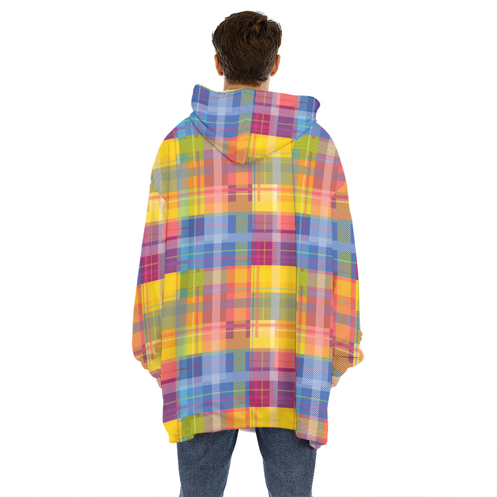 Rainbow Plaid Pattern Print Hoodie Blanket