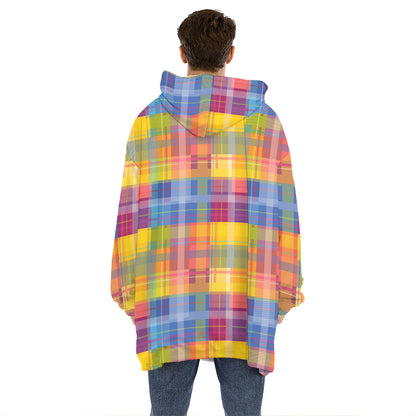 Rainbow Plaid Pattern Print Hoodie Blanket