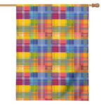 Rainbow Plaid Pattern Print House Flag
