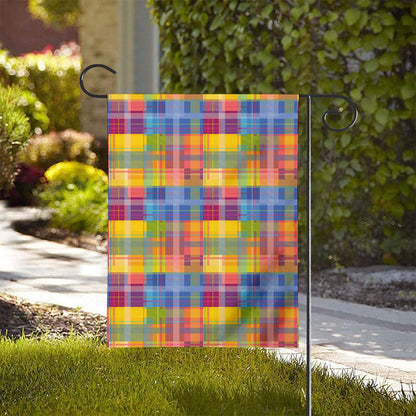 Rainbow Plaid Pattern Print House Flag