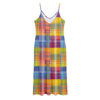 Rainbow Plaid Pattern Print Jersey Midi Cami Dress