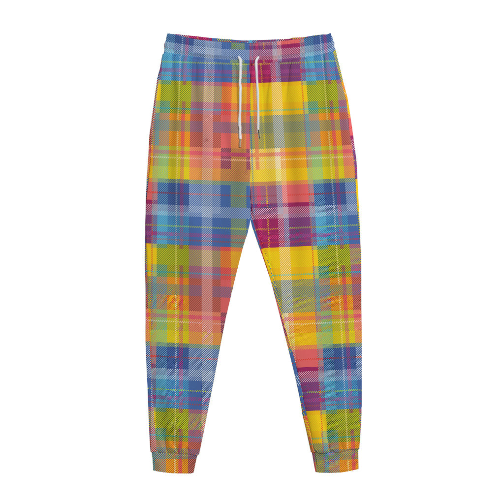 Rainbow Plaid Pattern Print Jogger Pants