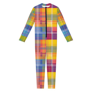 Rainbow Plaid Pattern Print Jumpsuit