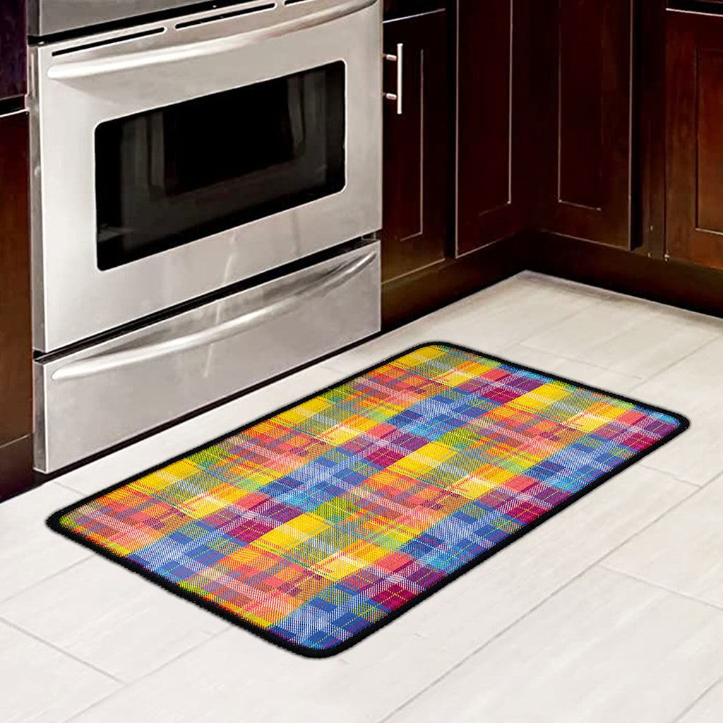 Rainbow Plaid Pattern Print Kitchen Mat