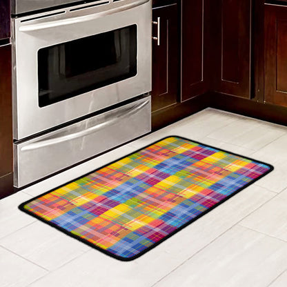 Rainbow Plaid Pattern Print Kitchen Mat