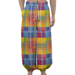 Rainbow Plaid Pattern Print Lantern Pants