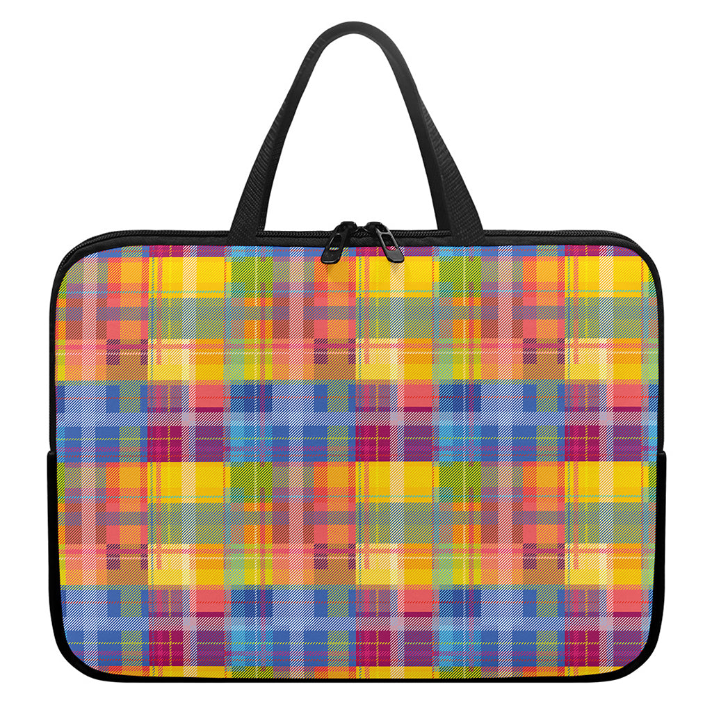 Rainbow Plaid Pattern Print Laptop Sleeve With Handle