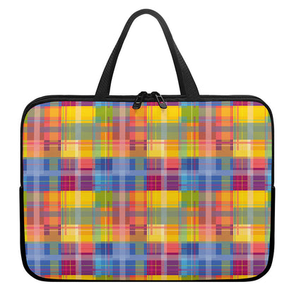 Rainbow Plaid Pattern Print Laptop Sleeve With Handle