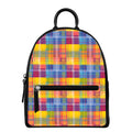 Rainbow Plaid Pattern Print Leather Backpack