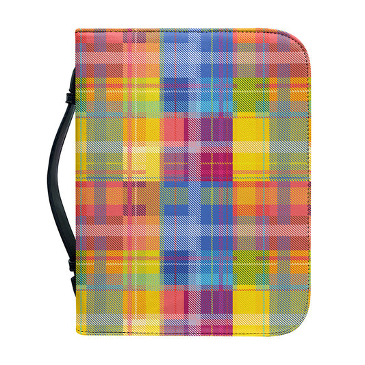 Rainbow Plaid Pattern Print Leather Bible Cover