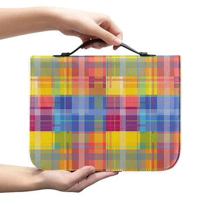 Rainbow Plaid Pattern Print Leather Bible Cover