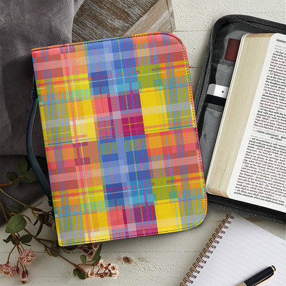 Rainbow Plaid Pattern Print Leather Bible Cover