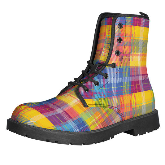Rainbow Plaid Pattern Print Backpack