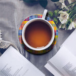 Rainbow Plaid Pattern Print Leather Coaster Set