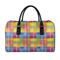 Rainbow Plaid Pattern Print Leather Duffel Bag