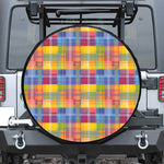 Rainbow Plaid Pattern Print Leather Spare Tire Cover