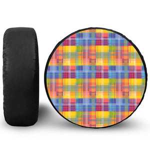 Rainbow Plaid Pattern Print Leather Spare Tire Cover