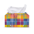 Rainbow Plaid Pattern Print Leather Tissue Box Cover