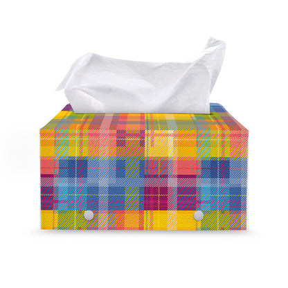 Rainbow Plaid Pattern Print Leather Tissue Box Cover