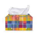 Rainbow Plaid Pattern Print Leather Tissue Box Cover